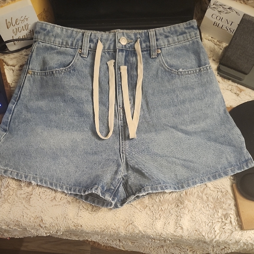 BiBi Light Blue Denim Drawstring Shorts